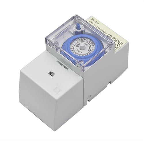 Interruptor Horario Mecánico de 24 Horas Instalación en Riel DIN con Interruptor Manual Cubierta Antipolvo Transparente para Alumbrado Público Fuentes de Ventilación Vallas