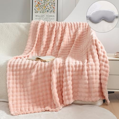 TOPCHANCES Kuscheldecke Plüsch Flauschige Decke Super Soft Wohndecke Dick 450gsm Flanell Bubble Couchdecke Warm Überwurfdecke Sofadecke Vielseitig Blanket Für Bett Sofa,Rosa,160×200cm