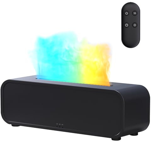 Difusor Aceites Esenciales Flame, Aroma Diffuser For Home, Humidificador Aceites Esenciales con Luz, Difusor De Aromas con Chimenea Led, 7 Arten Led Lichtfarben, con Control Remoto