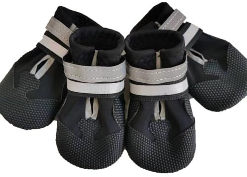 QKURT 4 Stück Hundeschuhe, Hundestiefel Pfotenschutz, wasserdichte Hundeschuhe mit Reflektierenden Riemen, Verstellbare, Waschbare, Pfotenschützer für Kleine, Mittlere und Große Hundee
