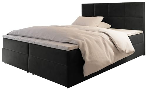 Masseno Boxspringbett Lena 140x200 cm Komplett-Set mit Matratze und Topper, Polsterbett mit Zwei Bettkästen -Graphitfarben, Kronos 34