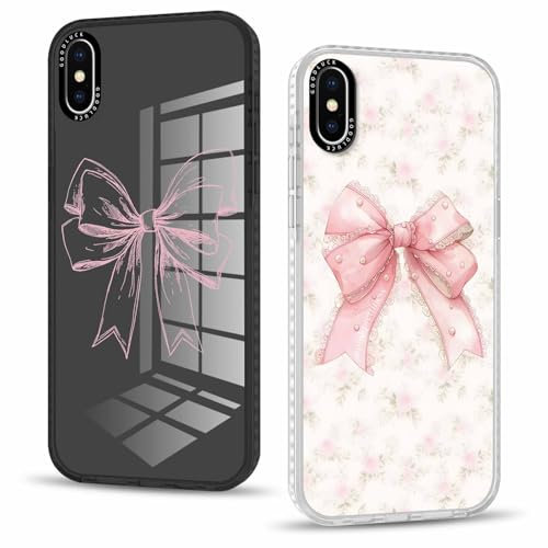 Phoona 2 packs Phone Case for iPhone XS Max 6,5'', Bow Flower Pattern with Transparent Aesthetics Design Cover, Soft Shockproof Protective Bumper Slim Funda for Women Girls
