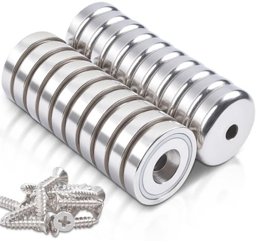 20 Stück Magnete 20 KG Kraft 25 x 7mm Neodym Magnet mit Loch und Kapsel, Magnete Stark mit Loch,Neodym Magneten Extra Stark, Kraft Scheiben, Senkkopf-Topfmagnet mit Schrauben