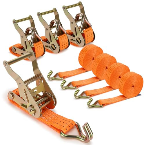 Zikenis 4 Pezzi Cinghie a Cricchetto, 4x3000KG Cinghia a Cricchetto, 6 m x 3.8 cm Cinghie di Fissaggio con Cricchetto e Gancio, Capacità di Carico 3000 KG, Cinghia Resistenti per Carichi Solidi
