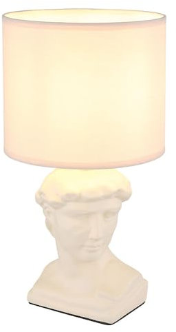 Tischleuchte Statue Keramik Tischlampe Skulptur Cäsar Nachttischleuchte Textilschirm creme, 1x E14 Fassung, DxH 17,5x33 cm
