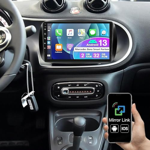 9 Zoll Autoradio für Mercedes Benz Smart Fortwo 2014-2022 mit Car Display mit Wireless Carplay,GPS Navigation Bluetooth FM Rückfahrkamera,2+32G