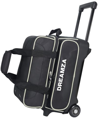 DREAMZA 2 Ball Bowling Bag with Wheels, Double Bowling Ball Bag 2 Ball Roller w/Separate Compartment for Shoes Up to US Mens Size 16, w/Retractable Handle Extends to 40 & Accessories Pocket
