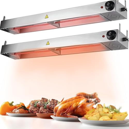 Wärmelampe Küche Gastro, Hängend Wärmelampe Gastronomie für Speisen | Edelstahl Lebensmittel Wärmelampe, Kommerzielle Speisenwärmer Lampe für Party und Buffet, Einstellbarer Temperatur 30-85℃