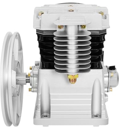 PAC Piston Air Compressor Pump Head, 960RPM Motor Compressor Pump Head Air Tool 3HP, with Twin Cylinder Oil Lubricated+ Silencer and Belt, for Gas Conveying Synthesis Refrigeration Separation