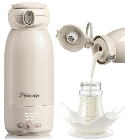Tragbarer Flaschenwärmer Baby Unterwegs, 500ml Kapazität, Muttermilch und Wasser, Kann erwärmen, warmhalten und sterilisieren, Schnelles Aufheizen in 3 Minuten, 10400 mAh Akku für Lange Akkulaufzeit
