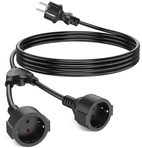 Verlängerungskabel Doppelstecker für Steckdose Außen IP20 | 2 Fach AC Schuko Steckdose | 16A 250V 4000W | Kabel Y Verteiler für Innen/Außen, Schwarz