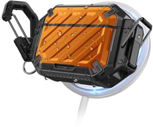 SUPCASE für AirPods Pro 3 Hülle mit Schloss und Karabiner, [IP68 Wasserdicht] [Schutz in Militärqualität] [Unterstützt kabelloses Laden] Kratzfest Schutzhülle​​ Hardcase für AirPods Pro 3 (Orange)