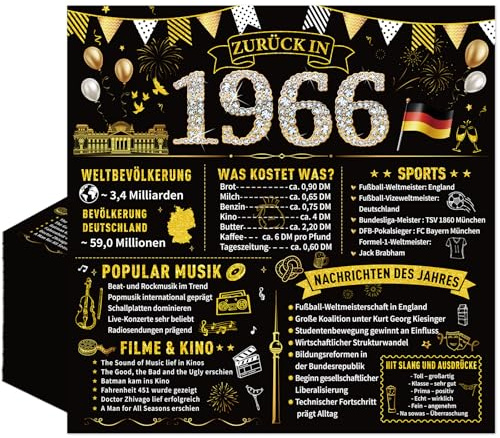 Yomover Servietten 60 Geburtstag Mann Frau, 50 Stück Deko 60 Geburtstag Papierservietten, Schwarz Gold Zurück in 1966 Tischdeko Party Servietten Für Männer Und Frauen