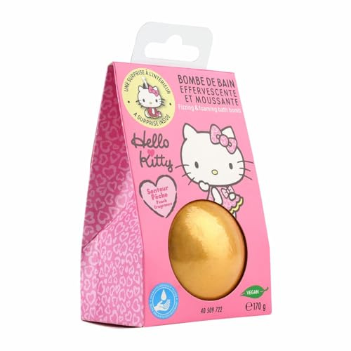 Home-Flair Hello Kitty Badebombe - große Badekugel - Gold - 170g Schaum-Effekt - VEGAN - mit Überraschungsanhänger (Hello Kitty, 1 Kugel)