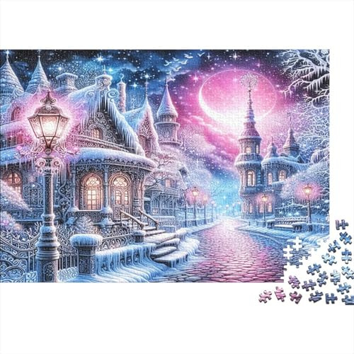 Dreamy Snowy Night Jigsaw Puzzle for Adults 1000 Piece Puzzle Game City Street Winter Scene Relaxation Gift 70x50cm/1000pcs