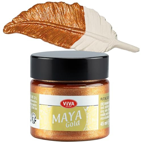 Viva Decor Maya Gold 45ml (Orange Gold) - Metallic-Acrylfarbe für kreative Werke auf Holz, Glas und Porzellan. Stoßfest, wischfest und wetterfest für glänzende Metall- / Metallic Effekte