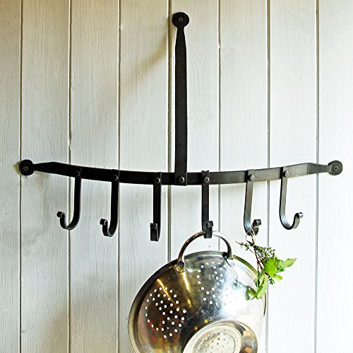 Bowley & Jackson Black Cast Iron Kitchen Rack Hooks, 600mm x 400mm x 145mm, 6 Sturdy Static Hooks, Ideal for Pans & Utensils or Hanging Herbs