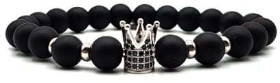 KARDINAL WEIST Onyx Perlenarmband mit Krone Charm Perle, Imperator - Kaiser - King - Queen - Schmuck für Damen und Herren