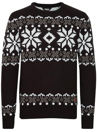 !Solid SDNorwig Herren Weihnachtspullover Norweger-Pullover Winter Strickpullover Grobstrick Pullover mit Stretch Rundhals-Ausschnitt Regular fit, Größe:M, Farbe:Black (9000)