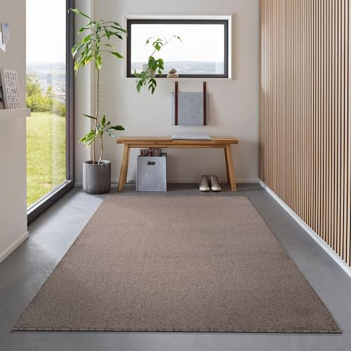 Carpetsale24 Läufer Teppich 80x150 cm Braun, Kurzflor, Einfarbig, Modern, Rechteckig, rutschfest, Pflegeleicht, Flurteppich für Küche, Diele, Wohnbereich