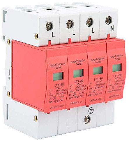 Parafoudre Domestique 4P 40-80KA Dispositif de Protection de Basse Tension sur Rail DIN, Dispositif de Protection Contre Les Surtensions 385V AC