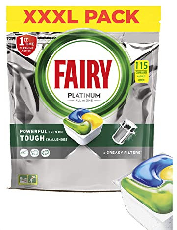 Fairy Platinum All in One Dishwasher Capsules Lemon - 115 Tablets 3XL Pack, 1.5 kg