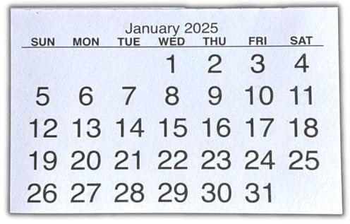2025 5x Mini Calendar Tabs | Insert White Mini Calendar Tear Off Pads Month to View