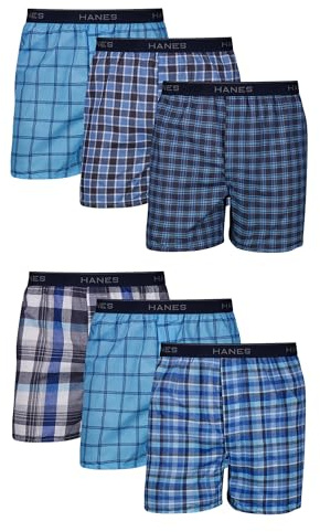 Hanes Men's Tagless Boxer With Exposed Waistband Multi-Packs, 6 Pack - Assorted, Large