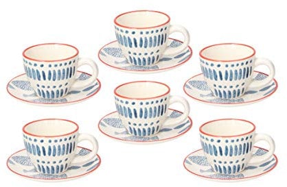Tognana Metropolis Tirreno, Set 6 Tazze Caffè con Piattino, Stoneware, Multicolore