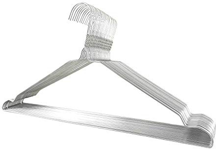 DODIN HOME 100 Silver Wire Notched Hangers - Space Saving Metal Coat Hangers with Trouser Bar for Clothes, T-Shirts, Dresses