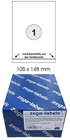 500 Etiketten 105 x 148 mm selbstklebend einzeln - mit Abziehhilfe vorne = DIN A6 Bögen (1x1 Etikett DIN A6) - 500 Blatt BigPack - Universell für Laser/Inkjet/Kopierer einsetzbar - Adressetiketten
