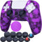 9CDeer 1 x Silicona Transferir Impresión Protector Grueso Cubrir Piel + 10 Apretones de Pulgar para Playstation 5 / PS5 Mando Calaveras moradas