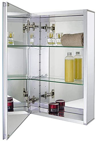 Fundin Aluminium-Badezimmer-Spiegelschrank für Unterputz- oder Aufputzmontage, mit rahmenloser, doppelseitiger Spiegeltür, 38.1 x 61 cm