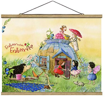 Stoffbild mit Posterleisten - Erdbeerinchen Erdbeerfee - Bei Heidi 75cm x 100cm Eiche