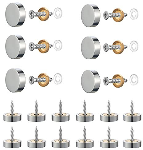 Gueenky 20 Juegos Embellecedor para Tornillos para Espejo, 14mm de Cobre Pulido Clavos de Espejo con Tapones para Tornillos Decorativas para Espejos Platos de Vidrio Baño Armarios Muebles