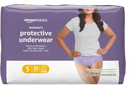 Amazon Basics Maximum Absorbency Postpartum Incontinence Underwear for Women, Protective, Disposable, Fresh Protection, Bladder Leak Protection, Small, Lavender, 24 Count
