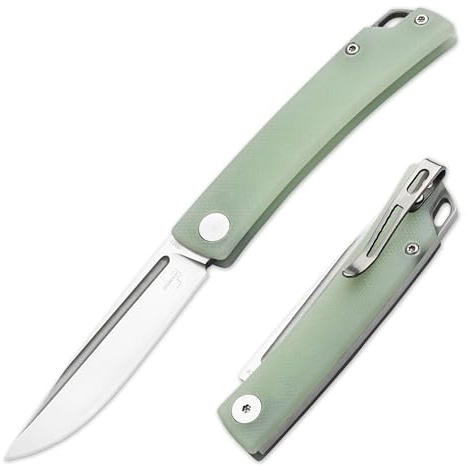 BÖKER PLUS® Celos G10 Jade - kleines Taschenmesser mit Clip - Slipjoint 2 Hand Messer mit G10 Griff - modernes Klappmesser mit extra scharfer 440C Stahl Klinge