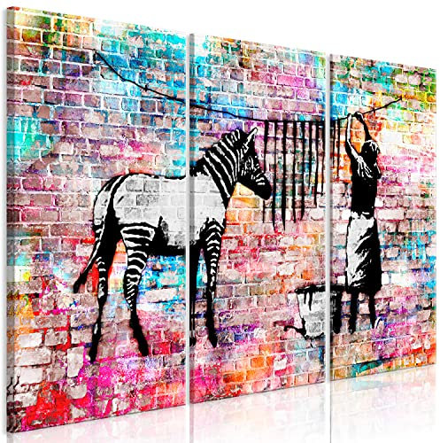 murando - Akustikbild Banksy Washing Zebra Bilder Akustikschaum Hochleistungsschallabsorber Schallschutz Leinwand 3 tlg Wandbild Raumakustik Schalldämmung Graffiti Street Art