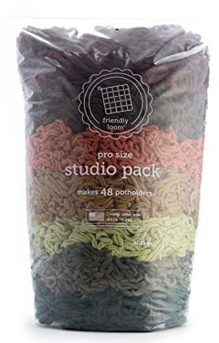 friendly loom | Studio Pack - 10” PRO-Sized Earthtone Themed Potholder Weaving Loops | Craft 36 Cotton Potholders