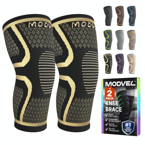 MODVEL Knee Support Compression Sleeve Women & Men - 2 Pack, Running Knee Brace, ACL & Arthritis Pain Relief, Joint Pain, Meniscus Tear, & Every day use (L)