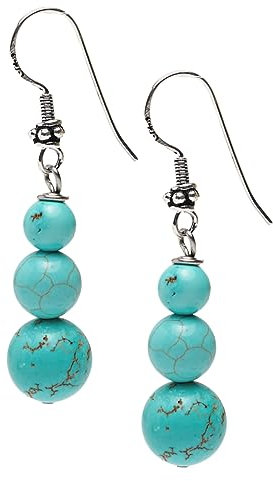 Handgemachte Frauen natürlichen Edelstein dreifach Perlen Tropfen Ohrringe 925 Sterling Silber Haken Ohrringe | Geschenkideen für Frauen, Mädchen (Blau türkis)