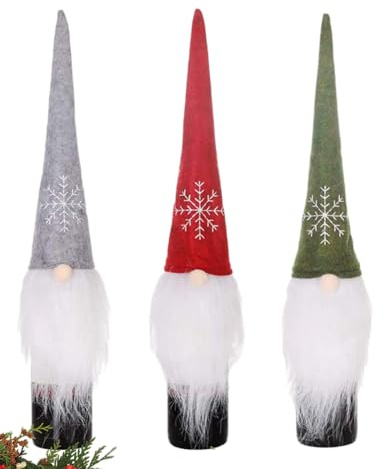 Qunkun 3 Piezas de Funda para Botellas de Vino de Navidad, sin Rostro, Sombrero de Botella de Vino de Papá Noel, Material de Franela, Funda para Botellas de Papá Noel, Cubierta para decoración