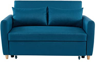 BAÏTA Laura Sofá Recto Convertible 2 Plazas, Tela, Azul, 142 x 89 x 87 cm