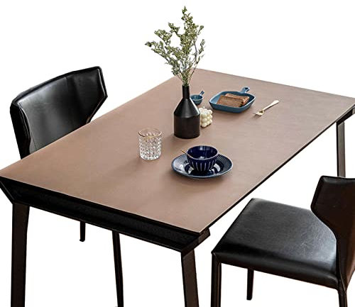 FANIVIN PU Tischdecke Tischmatte Schreibtisch Tischfolie Haushalt Küche Bürobedarf Doppelseitig Tischschutz Matte Wasserdicht Khaki+Grau 90 * 180cm