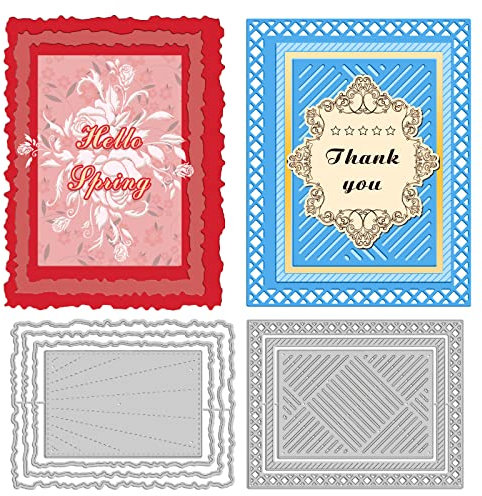 INFUNLY 7 STÜCKE Rechteckige Rahmen Stanzformen Hintergrund Metall Stanzungen Für Die Kartenherstellung Gitter Hintergrund Stanzungen Spitzenrand Prägeschablone Schablone Für DIY Craft Scrapbooking