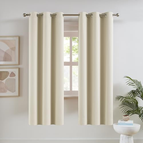 DUALIFE Curtains 80 Inch Length 2 Panels Set, 34 Inch Wide, Door Interior Curtains for Living Room Grommet Narrow Curtain Drapes for Bedroom/Home Office, 34x80 Inches Long, Buttercream