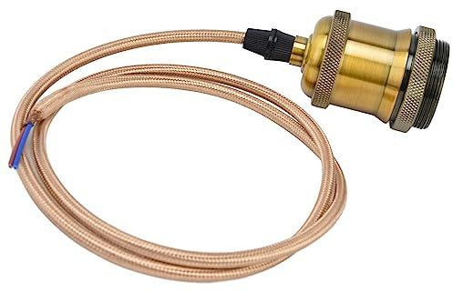 SEAFRONT E27 Lampenfassung mit Kabel Pendelleuchte Fassung Vintage Pendelleuchte für Schlafzimmer EU Stecker 100‑240V (goldene Patina)