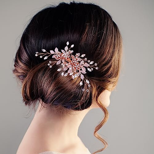 Accessoires pour Cheveux Pince à Cheveux de Mariage, Accessoires pour Cheveux Mariée, Pince à Cheveux de Mariage en Strass pour Femmes, Postiche de Mariée Épingles à Cheveux de Mariée(or rose)