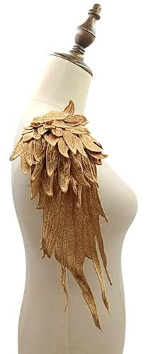 1 Paar 3D Stickerei Spitze Bestickte Flügel Applikation DIY Kleidung Zubehör Schulterflicken Spitzenapplikation Engel Patches DIY Kleidung Zubehör Mehrfarbig Spitzenmotive Patches -Gold Kaffee