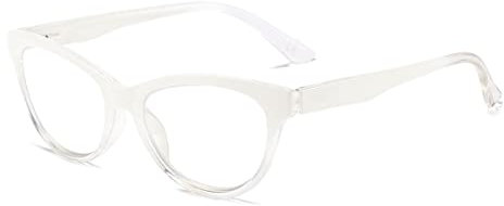KOOSUFA Mode Katzenaugen Lesebrille Blaulichtfilter Damen Federscharnier Cateye Hornbrille Lesehilfen Sehhilfe Retro Designer Anti Müdigkeit Lesebrillen mit Stärke Farbverlauf-weiß, 1.5